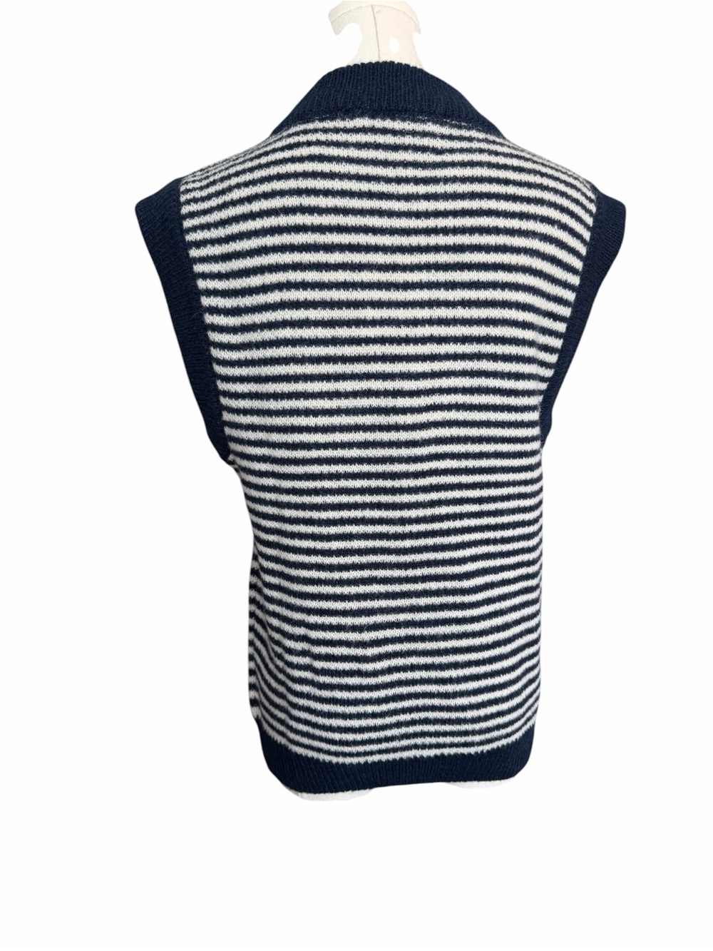 A1-22 Balzac Paris Sweater Vest Size M PULL BLASON RAYURES BLEU ET BLANC - Picture 4 of 10